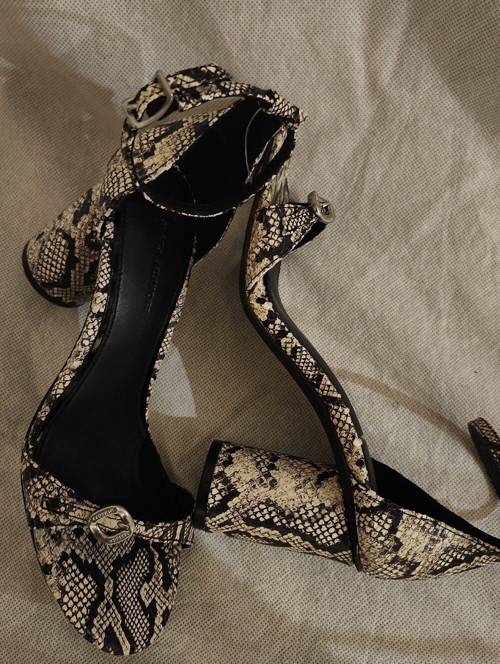 Rebecca Minkoff Snake-Print Ankle Strap Block Heel Sandals Sz 7